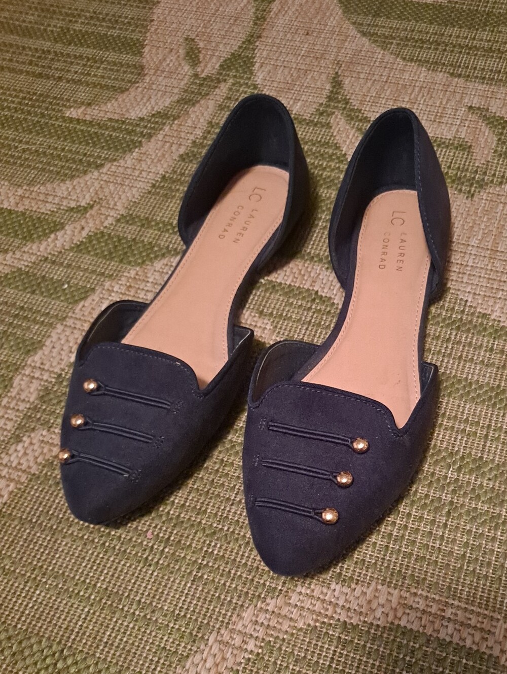 LC Lauren Conrad Navy Pointed D'Orsay Flats with Gold Buttons